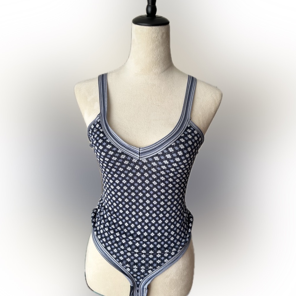 Intimately FREE PEOPLE Printed Navy Bodysuit